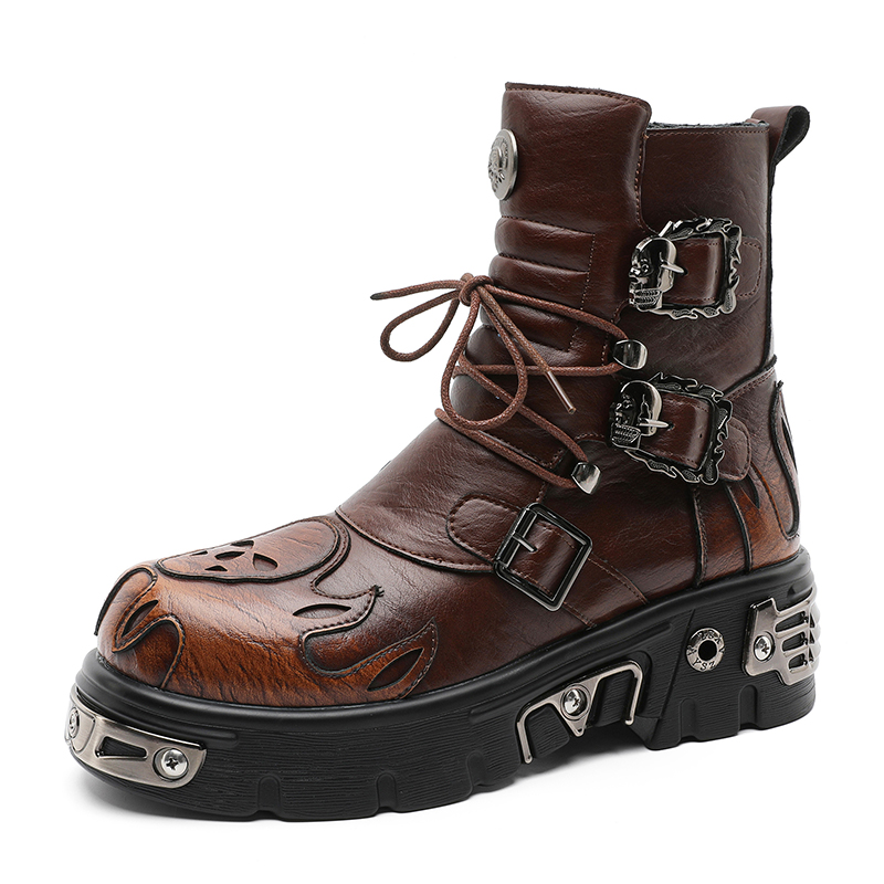 Men'S Shoes Increase Height - Punk-Style Retro Coole Totenkopf-Flammen Personalisierte Herrenschuhe