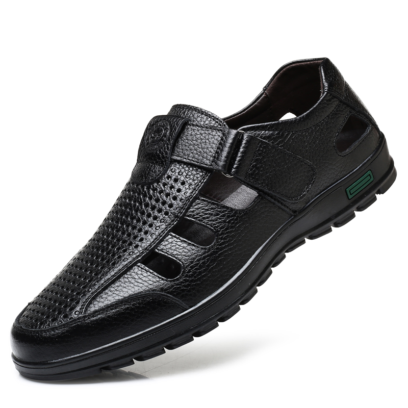 Men Shoes Eu To Us Size - Herren-Sandalen aus echtem Leder, Sommer-Hohlsandalen aus