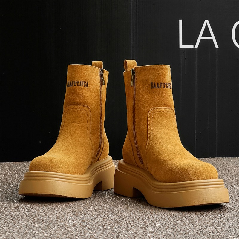 Men'S Shoes Increase Height - Winter Europa Amerika Retro Dickbodige Stiefel